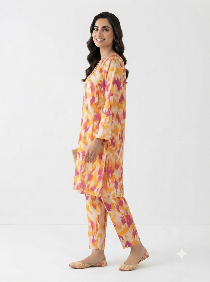 Printed Orange Pure Lawn Shalwar Kameez – Premium Summer Lawn Suit