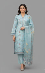 Printed Sky Blue Pure Lawn Shalwar Kameez with Printed Lawn Dupatta