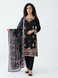 Elegant Black Embroidered Cotton Lawn Shalwar Kameez with Summer Dupatta