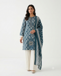 Teal Blue Embroidered Cotton Lawn Shalwar Kameez with Embroidered Dupatta