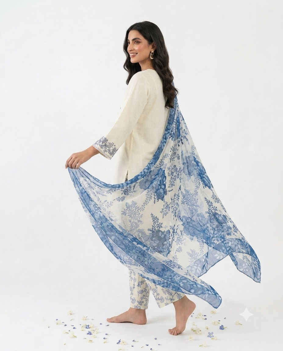 Lemon Embroidered Pure Lawn Shalwar Kameez with Chiffon Dupatta