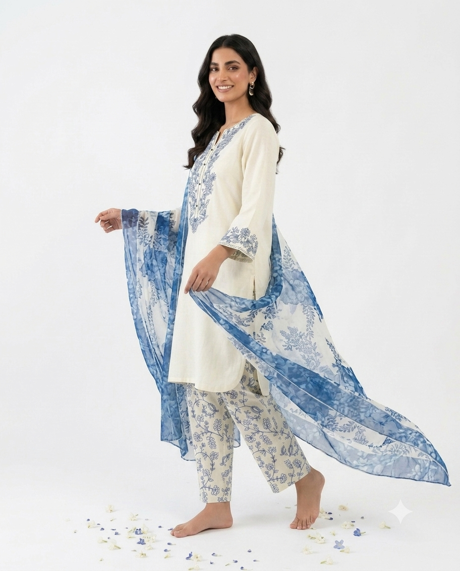Lemon Embroidered Pure Lawn Shalwar Kameez with Chiffon Dupatta