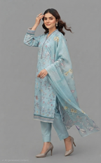 Printed Sky Blue Pure Lawn Shalwar Kameez with Printed Lawn Dupatta