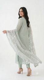 Sage Green Embroidered Organza Shalwar Kameez with Organza Dupatta