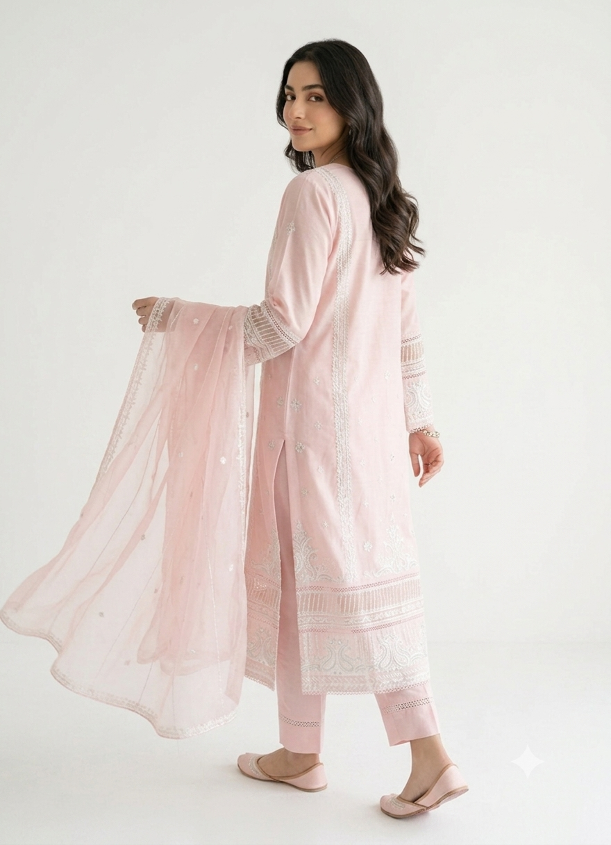 Pink Lawn Shalwar Kameez with Chiffon Dupatta | Summer Ethnic Wear for Women