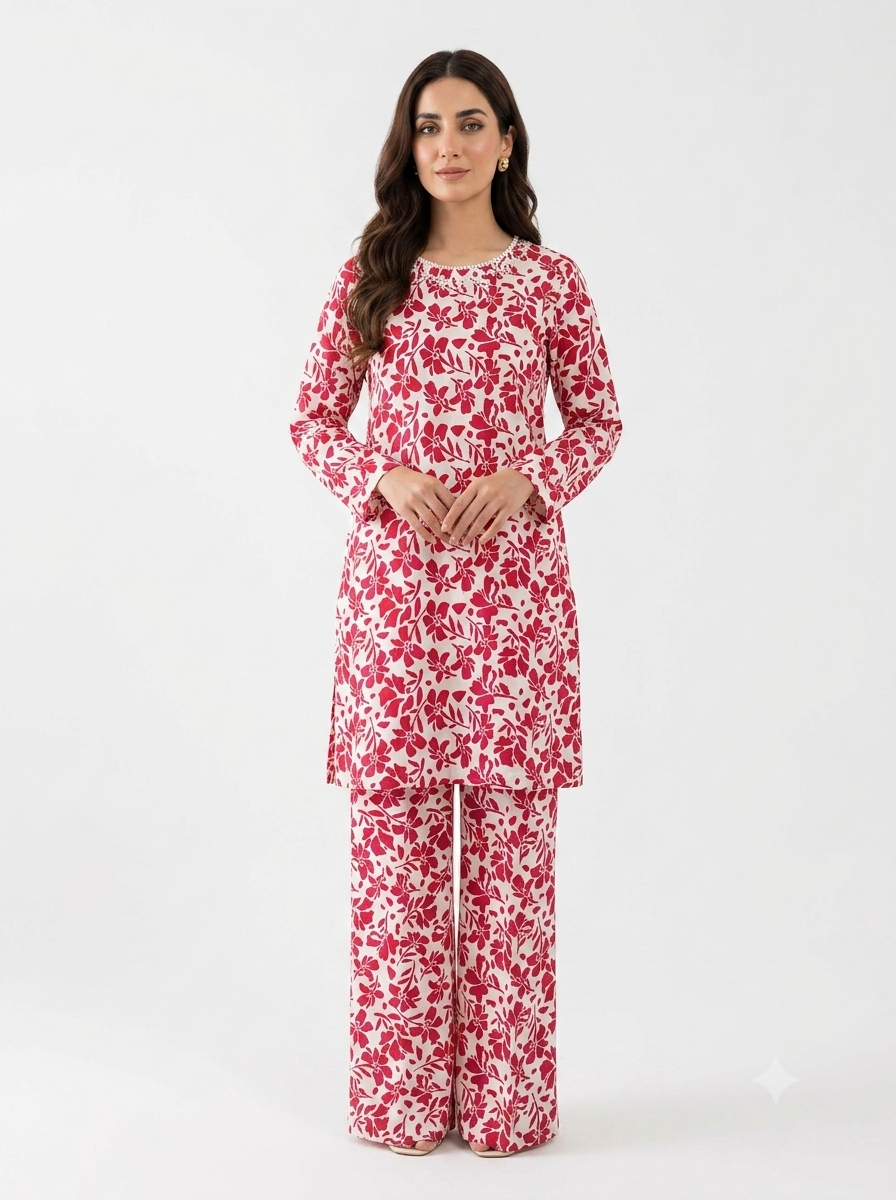 Printed Red Pure Lawn Shalwar Kameez – Premium Summer Lawn Suit