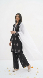 Black Embroidered Lawn Shalwar Kameez with White Embroidery
