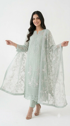 Sage Green Embroidered Organza Shalwar Kameez with Organza Dupatta