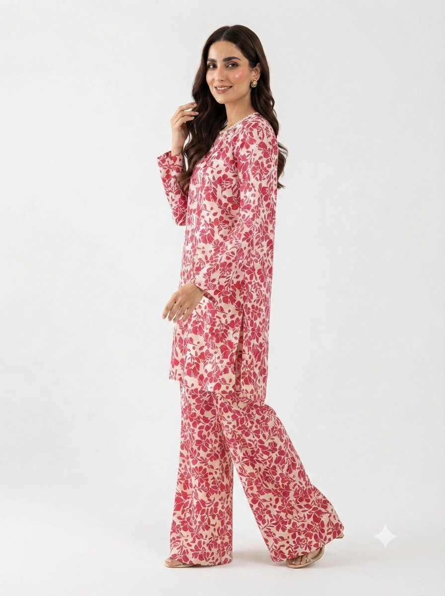 Printed Red Pure Lawn Shalwar Kameez – Premium Summer Lawn Suit