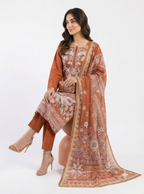 Vibrant Orange Embroidered Cotton Lawn Shalwar Kameez with Summer Dupatta
